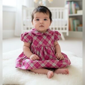 Strasburg Newborn heirloom Pink Plaid Dress & Bloomers Set
